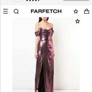 Marchesa Notte Metallic Lame Draped Gown